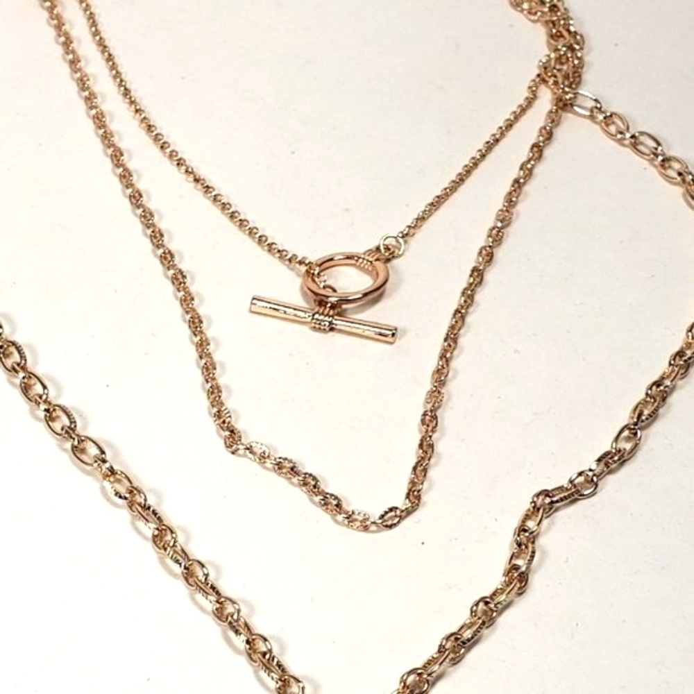 Multi Strand Rose Gold Tone 24 inches Crystal Vertical Bar Pendant Necklace - Picture 6 of 11